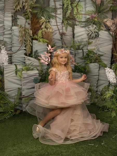 Mädchenkleider Stilvolles Blumenmädchenkleid für Hochzeitsfeier Schmetterling Taufe Kleider Tüll Ärmellos U-Boot-Ausschnitt Applikationen Kommunionkleid