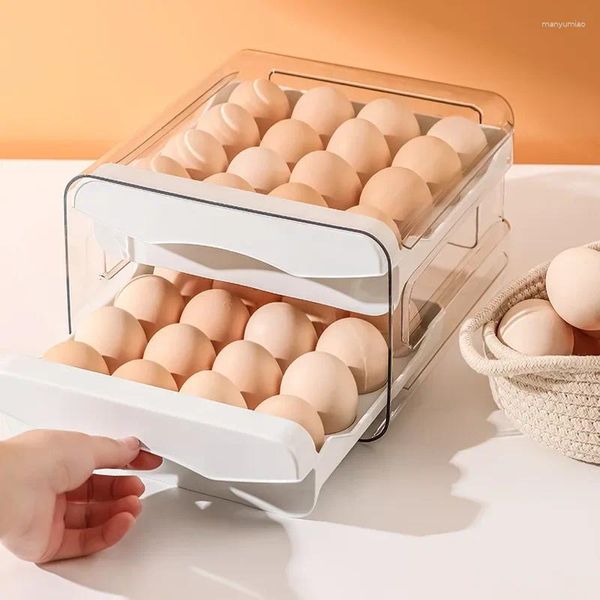 Portabottiglie per frigorifero Portaoggetti per uova per frigorifero Contenitori impilabili a 32 cassetti tipo plastica trasparente