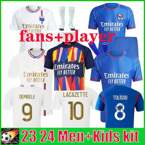 23 24 Maillot de Foot Futebol Jerseys Fãs Jogador Versão 2023 2024 Olympique Lyonnais OL Camisa de Futebol Digital TRAORE MEMPHIS Homens Crianças Kit Home Away Terceiro