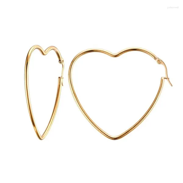 Brincos de argola moda aço inoxidável banhado a ouro jóias formato de coração exagerado tamanho grande perfeito para mulheres menina feminino