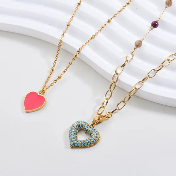 Anhänger Halsketten Liebe Herzförmige Edelstahl Halskette Perlen Gold Farbe Kette Einfache Frauen Handgemachte Schmuck Geschenk