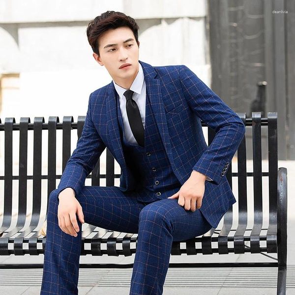 Erkek Suits İngiliz High-End (Suit Yelek Pantolonları) Moda Beyefendisi İş Yakışıklı Eğlence İnce Üç Parçalı Takım