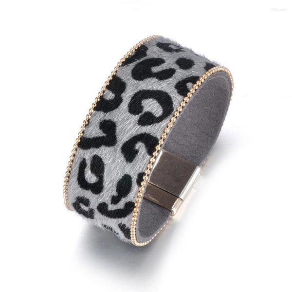 Braccialetti con ciondoli Bracciale in pelle moda all'ingrosso Crine di cavallo Fibbia con magnete stampa leopardo per regalo donna WRBR015