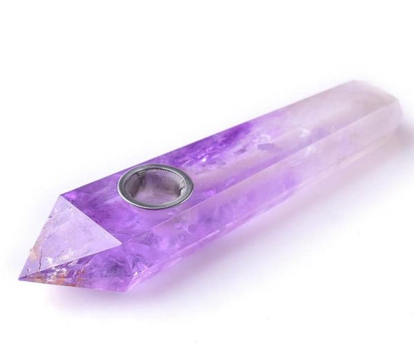 1 Stück natürlicher Amethyst-Quarz-Kristall-Zauberstab mit sechs Seiten, lila Edelstein, Quarz-Stab, Heilung mit Metallfilter 8664446