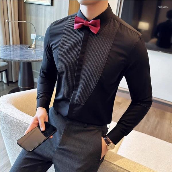 Camicie eleganti da uomo Camicia da sposo da sposa personalizzata Tusto slim di fascia alta a maniche lunghe da sera in tinta unita