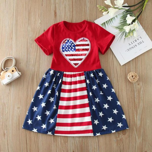 Abiti da ragazza Toddler Kids Girls Clothes Summer Independence Day Stripes Glitter Paillettes Dress Casual e balletto per