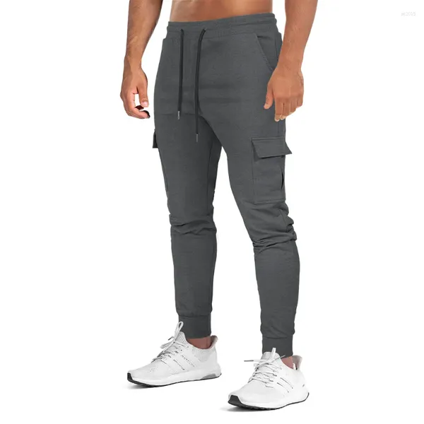 Erkekler Gri Spor Kargo Tracktpants Egzersiz Gym Vücut Geliştirme Cepleri Siyah Jogging Pantolon