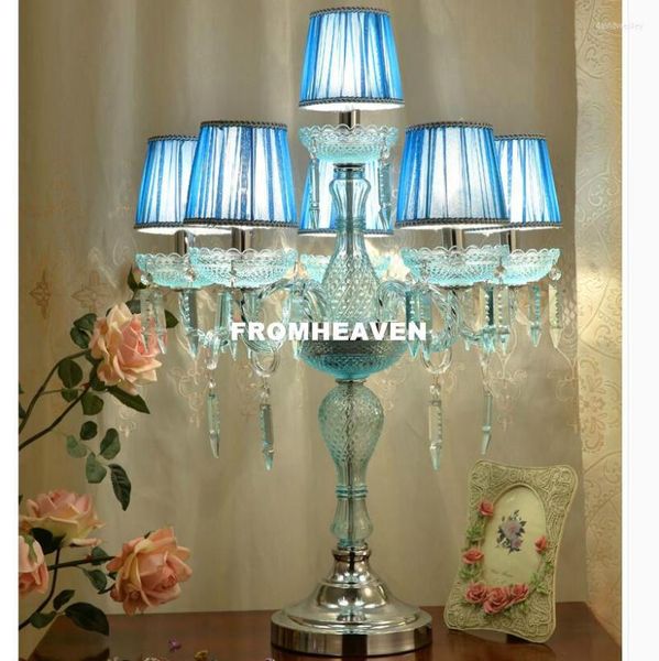 Lampade da tavolo Lampada di cristallo Moderna Colore blu Arte Cristalli di alta qualità K9 Per la casa Camera da letto Soggiorno Decorazione Comodino