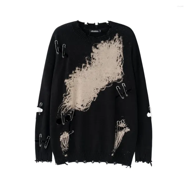 Maglioni da uomo Collo sfilacciato Ago barbuto Goth con fori strappati per donna Uomo Fata Grunge Estetico Abbigliamento invernale Pull oversize