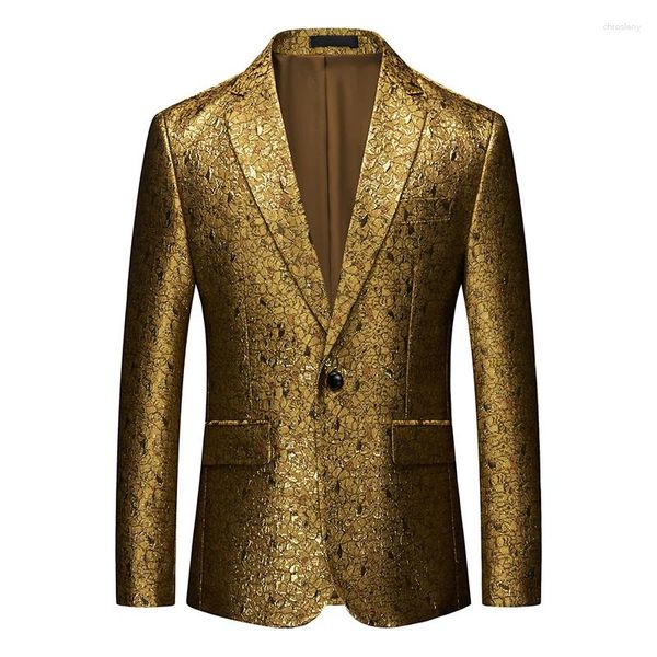 Abiti da uomo Jacquard dorato Luxury Gentleman Business Blazer Bottone singolo Autunno Qualità Cappotto morbido e confortevole per uomo Suit Terno Masculino