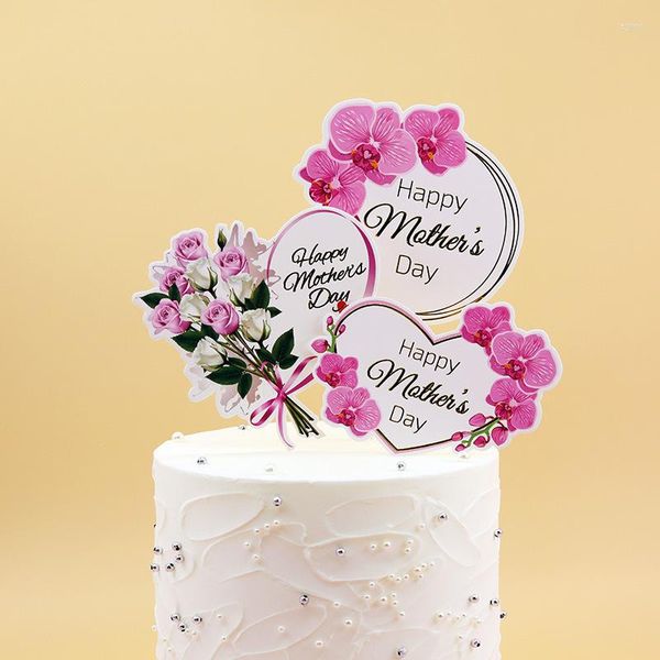 Festliche Lieferungen 1pc 10pcs / lot Liebes-Herz-Blumen-Kuchen-Deckel glücklicher Muttertags-Kuchen-Flaggen-Geburtstags-Party-Dessert-Dekorationen für Mama