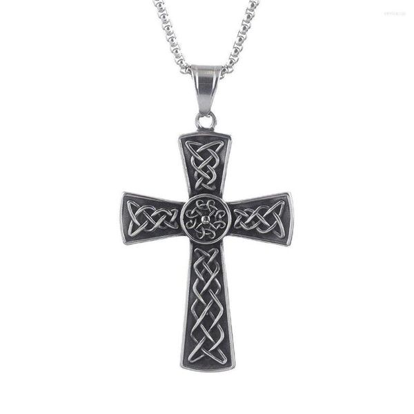 Anhänger Halsketten Unisex Edelstahl Irish Celtic Knot Cross Halskette für Männer