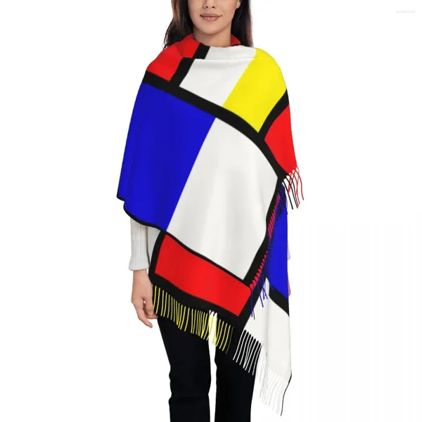 Eşarplar Mondrian Desen Eşarp Kış Sonbahar Pashmina Şalları ve Soyadı Soyut Geometrik Sanat Uzun Şal Bayanlar