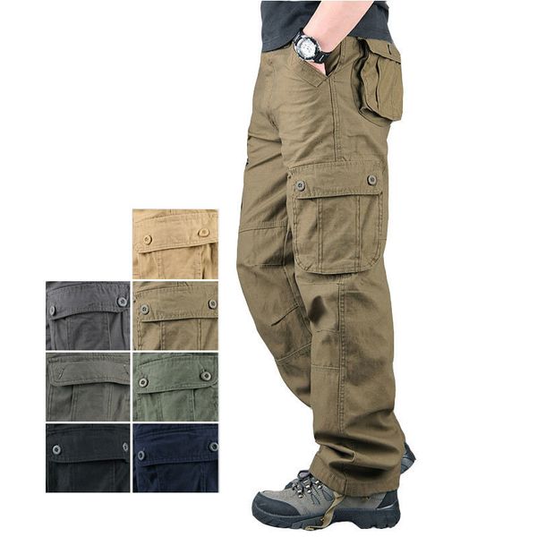 Мужские брюки весеннее осенние грузовые штаны Мужские брюки много карманные брюки хаки случайные военные хлопковые брюки Мужчины плюс размер Pantalon Cargo Homme 230425