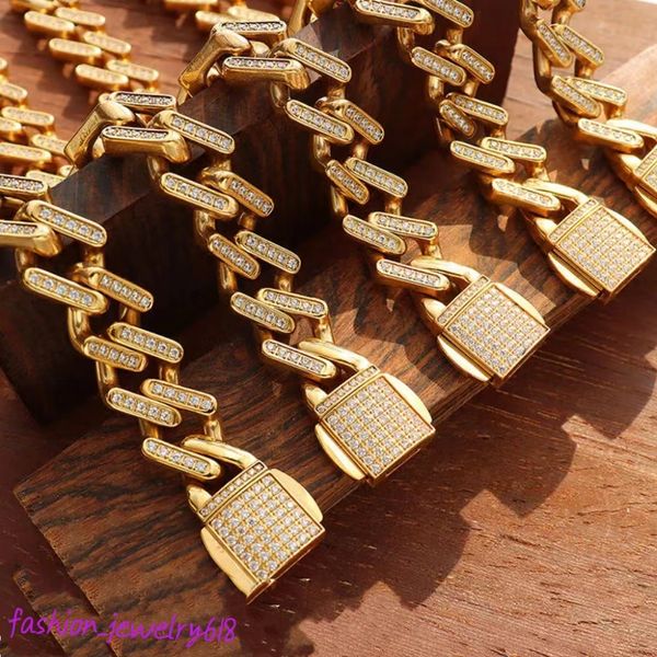 Modetrend leichtes Luxus-Zirkon-Paar-Armband Titanstahl vergoldeter Gürtel Diamant kubanische Kette Mode vielseitige Accessoires für Männer und Frauen