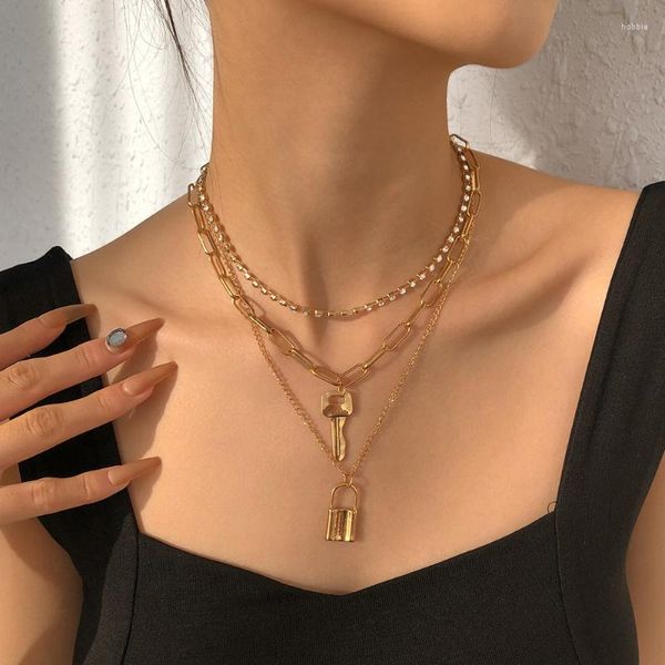Colares pendentes Bellona N9257 Chain de pescoço Chave de garra de trava multi -colar feminina geométrica exagerada