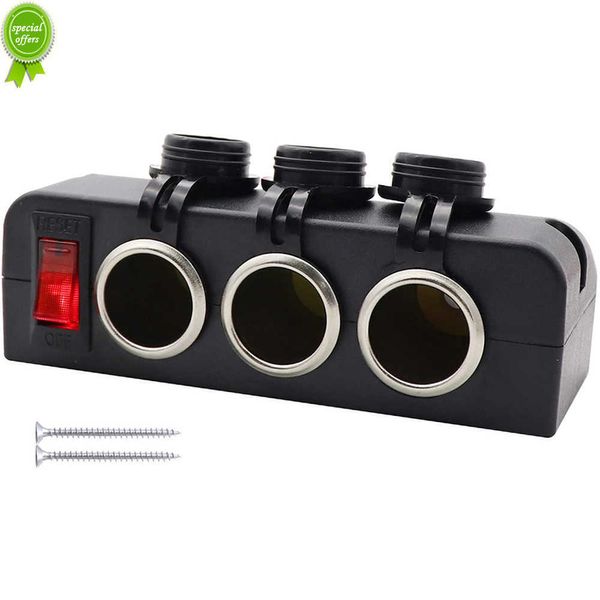 Novo adaptador de saída de 3 sockets de cigarro de 3 soquetes, com interruptores LED ON/OFF para o barco marinho de caminhão de carro