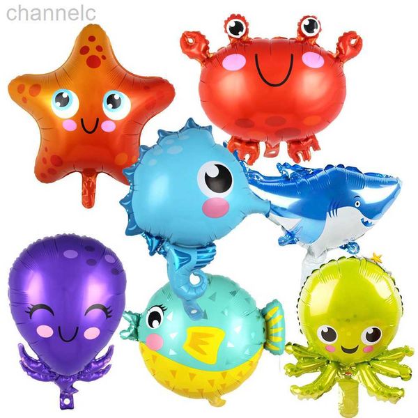 Balões de festa Ocean Animal Sea World Foil Balões Octopus tubarão caranguejo -de -garoto de brinquedos infantis decorações de aniversário