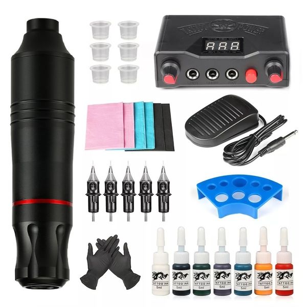 Macchina da tatuaggio Kit macchina da tatuaggio Schermo digitale Tattoo Power Pen Inchiostro Set Macchina per trucco permanente con cartuccia d'inchiostro 5PC Set tatuaggio ago 230425