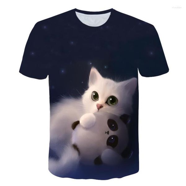 T-shirt da uomo T-shirt con stampa cartoon giovanile di alta qualità Moda di lusso Trendy Brand Modello gattino Stampa 3D Donna Girocollo Corto