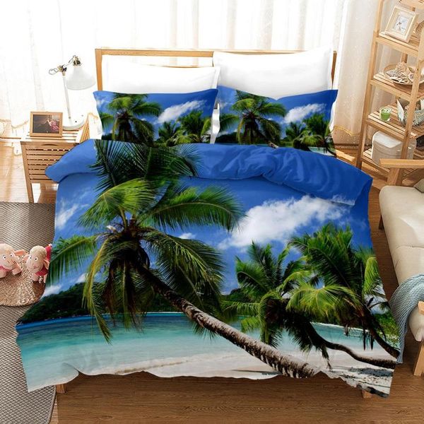 Bettwäsche-Sets Strand-Bettbezug-Set Sommerdekor Hawaiian Vacation Style Polyester Palm Tree Tropical Nature Sea Quilt