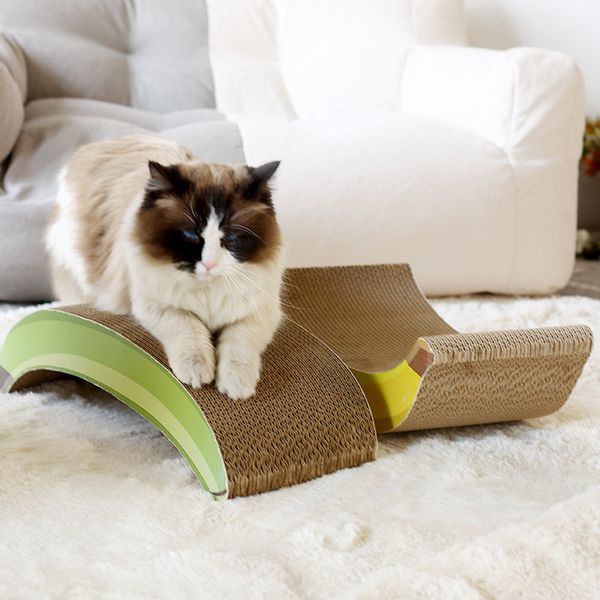 Katzenmöbel Banane geformte Katzenkratzplatte Großes Wellpapier Katzen Nest All-Saison Universal Cat Paw Schleifen Spielzeug Schlafbett