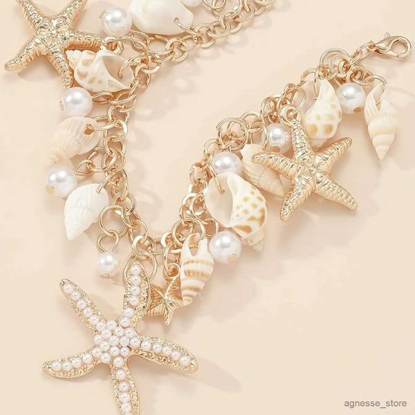 Cavigliere Pezzo Serie Ocean Vetro bianco Perla Stella marina Lumaca Cavigliera Donna Esagerato Spiaggia Mare Viaggi Tempo libero R231125