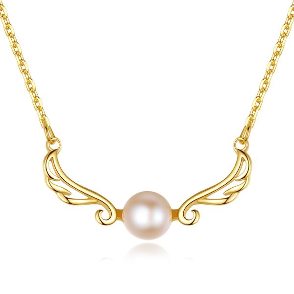 Nuova perla d'acqua dolce Ali d'angelo S925 Collana con ciondolo in argento Gioielli da donna Retro placcato in oro 18k Collana con colletto a catena Collana da donna Festa di nozze Regalo di San Valentino SPC