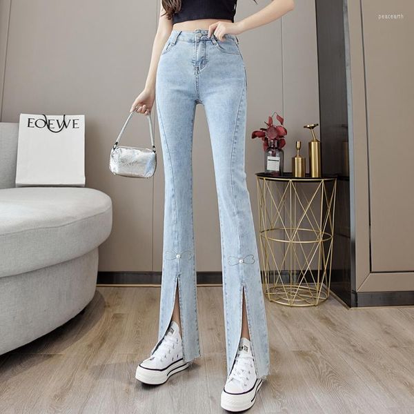 Jeans femininos Casual da moda coreana com miçangas de unhas jeans feminina calça feminina streetwear vintage ol split split bainha mulher 2