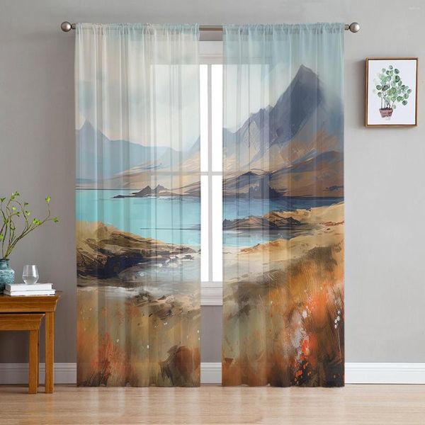 Cortina paisagem nuvens cálculos cortinas para sala de estar transparente janela de tule quarto decoração de véu