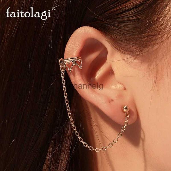 Stud 1Pc Hollow Crown Ear Cuff Orecchini a catena lunga per le donne Stella Nappa Strass Orecchino a perno Orecchini a clip penetranti Gioielli Regalo YQ231125