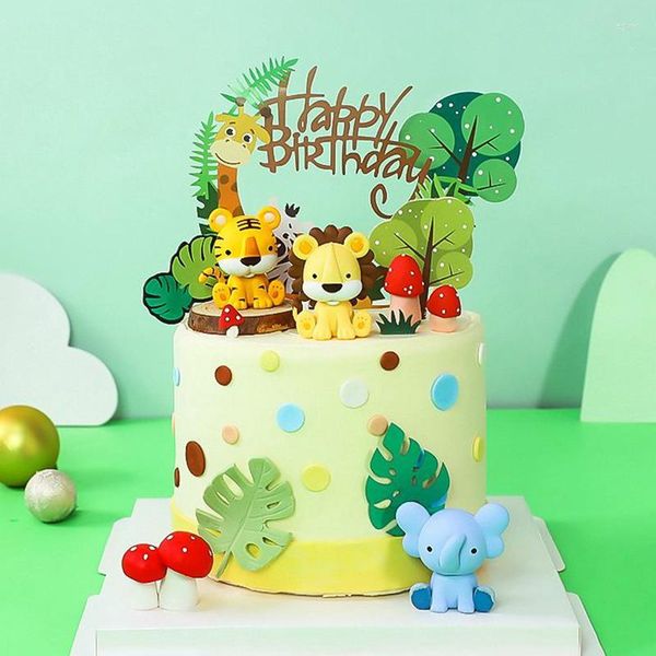 FESTIVO SUPLIMENTO LION TIGER ELEPHANT BOLE Topper Kid de 1º aniversário decoração de festa do chá de bebê Kit de decoração da selva safari