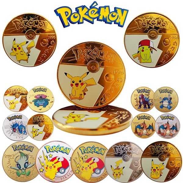 Moedas de prata de ouro Pokemon Pikachu metal mewtwo moedas anime Anime Golden Comemoration Coin Charizard Round Metal Metal Pokemon Collector Coins