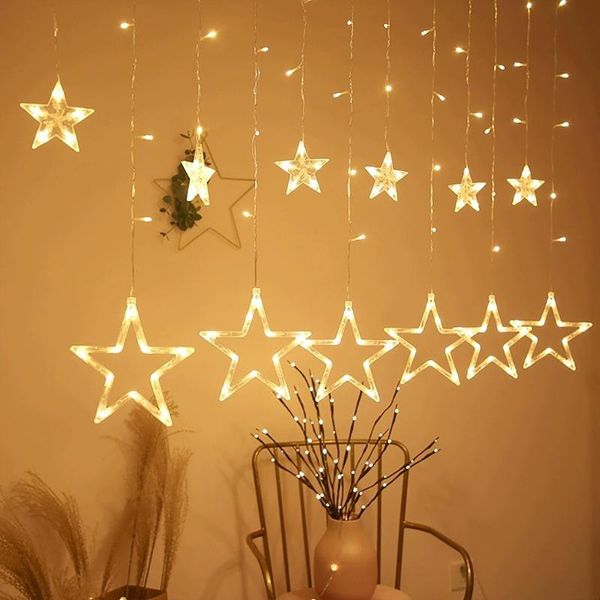 Stringhe 3.5M LED Luci per tende a forma di stella di Natale 220V EU Lampada da fata per ghirlanda per esterni / interni per decorazioni per la casa di nozze per festeLED Stri