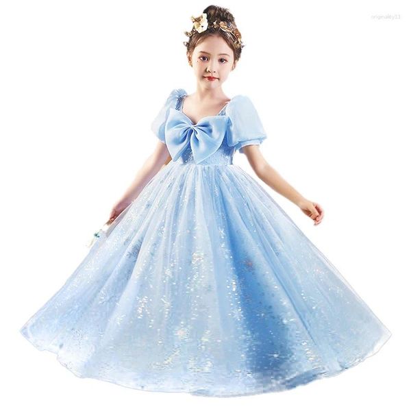 Abiti da ragazza Abito da principessa blu con fiocchi di neve con paillettes per bambini Rosa elegante spettacolo di carnevale di compleanno per ragazze di 2-14 anni