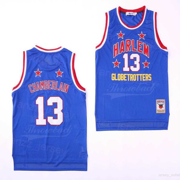 Filme de basquete Harlem Globetrotters Jerseys 13 Wilt Chamberlain Shirt BR Remix Retro Team cor azul All Stitched Hiphop Breathable University Pullover University Retire