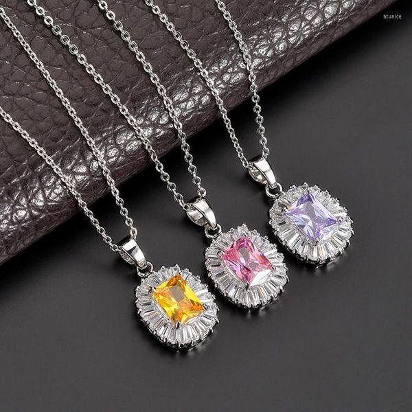 Halsketten mit Anhänger 11.11 Luxuriös Quadratisch Bohemian Damen Platin Accessoires Mode Cz Freunde Schmuck Geschenke für Mädchen
