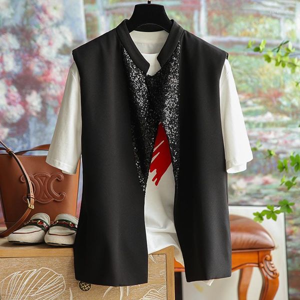 Gilet da donna Abito con paillettes Colletto Giubbotto dritto Giubbotto nero Impiombatura Lavoro d'ufficio Lady Donna Elegante Casual Top Camicie Camicette