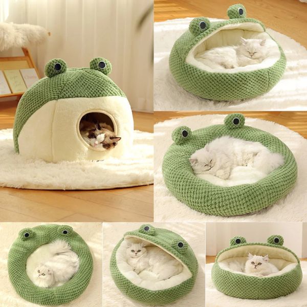 Kennels kalemleri kedi köpek sıcak yatak peluş yuvarlak kurbağa ped kış erteleme derin uyku yastık rahat nefes alabilen kedi köpek ev Pet kedi yuvası 231124