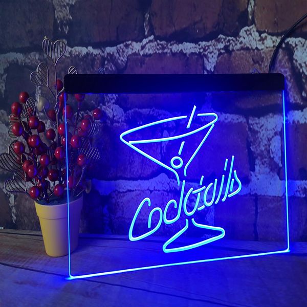 Cocktails Rum Wine Lounge Beer Bar Club 3D Sinais LED NEON Light Sign Decor Home Crafts188f