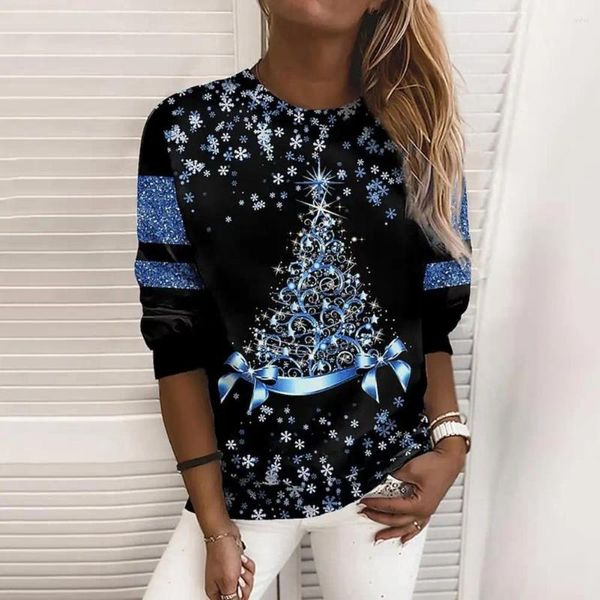 Camicette da donna T-shirt da donna Soft Top Festosa fiocco di neve con paillettes luccicanti Camicia da festa di Natale per con girocollo colorato