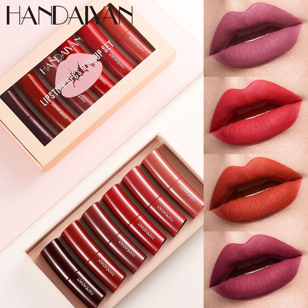 6 Pçs/lote HANDAIYAN Batom Fosco Forma Curva À Prova D' Água de Longa Duração Vermelho Nu Batom Hidratante Lip Kit Maquiagem Cosméticos