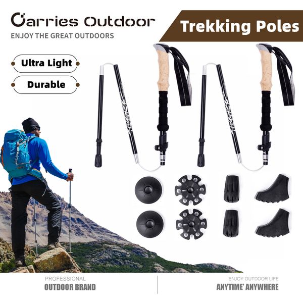 Trekkingstöcke Campingausrüstung Outdoor 2pcs Ultralight Wandern Faltbarer Nordic Climbing Stock Tragbares Teleskop Walking 230425