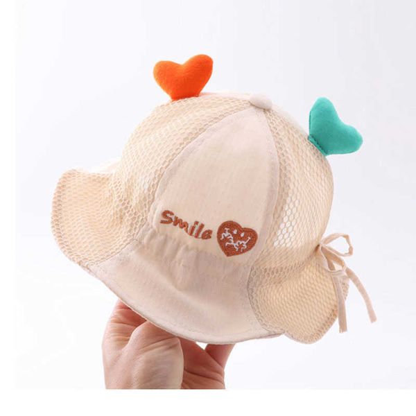 Шляпы шляпы летняя открытая шляпа для маленькой девочки розовая хлопковая сетчатая сетка рыбацкая кепка Дети ведро капот 0-24 м P230424