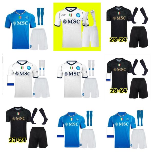 23 24 Maillots de football NAPOLI 3ème noir Maglia Naples 2023 2024 DI LORENZO KVARATSKHELIA Chemises de football Maradona SSC Napoli Kit hommes et enfants Maillots kit chemise