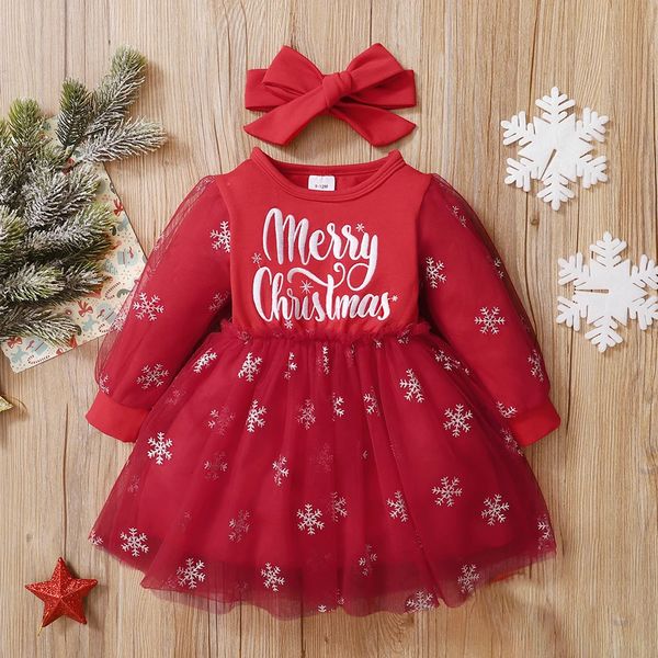 Платья для девочек LAPA 3M24M Xmas Sweet Infant Princess Dress Baby Merry Christmas С принтом снежинок Платье с длинными рукавамиПовязка на голову Комплект из 2 предметов 231124