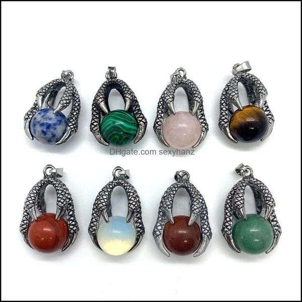 Charms Dragon Claw Natural Crystal Stones Round Tiger Eye Black Onyx Rose Quarz Steinkugel Charme Perlen Anhänger für Schmuck Sexyhan Dhd8q