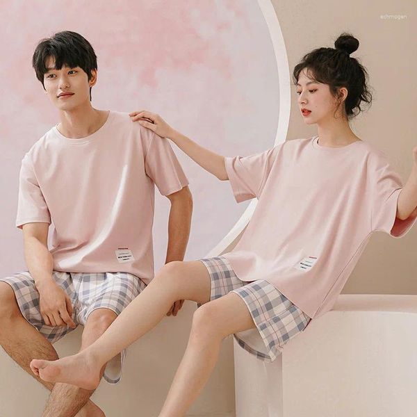 Pijamas masculinos de verão coreano pijamas de algodão conjuntos de pijama feminino casal curto mujer pijamas masculinos 3xl roupas de casa