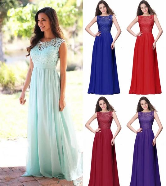 Vestidos de dama de honra elegantes de renda de renda com jóia sem mangas de tamanho puro zíper chiffon barato da criada de honra CPS463 J0425