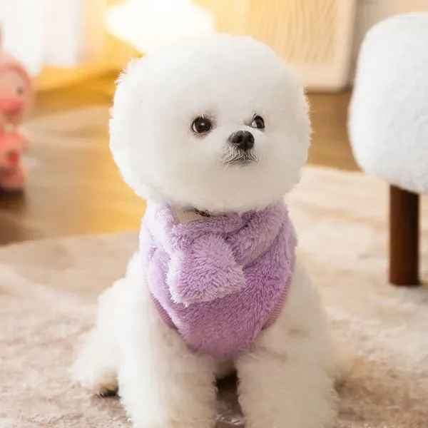 Cão vestuário roxo cachecol urso colete inverno roupas de pelúcia pequeno teddy quente cor sólida zip-up camisa dos desenhos animados casaco